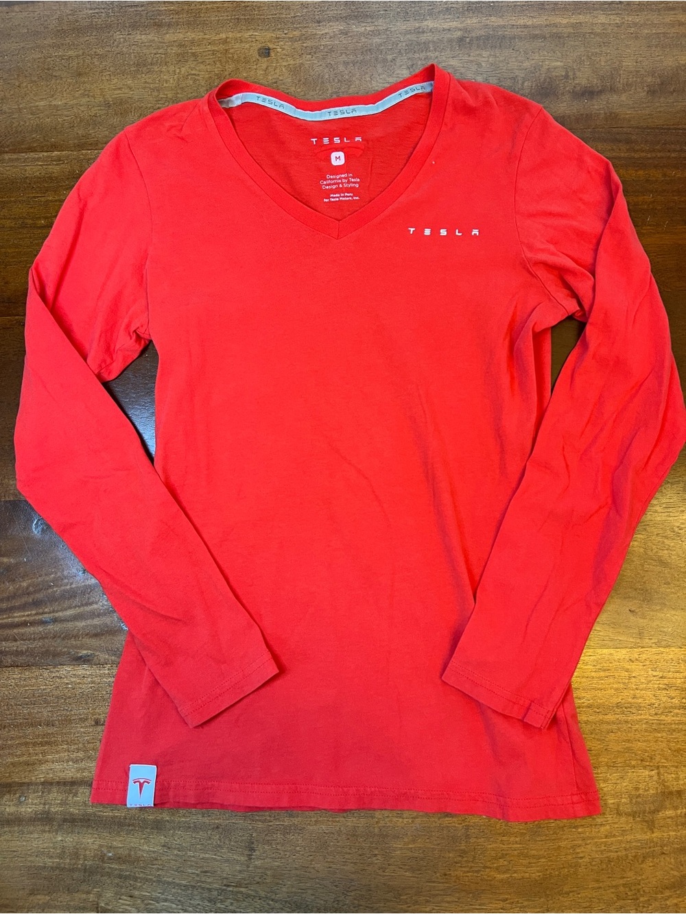 Tesla Official Women's V-Neck T-Shirt Red Medium - Rare OEM